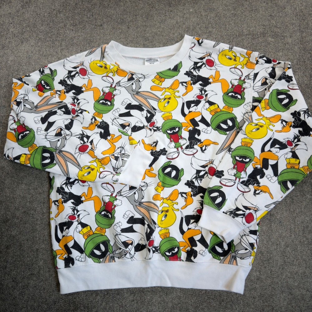 Looney Tunes All Over Print Sweatshirt White Bugs Bunny Tweety Marvin M 7-9